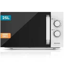 Grunkel MWG-25GRILL - Microondas con Grill 25 Litros, 850W Microondas + 1000W Grill, 5 Niveles Potencia, Función Descongelar, Temporizador 35 Min, Bandeja Cristal, Blanco